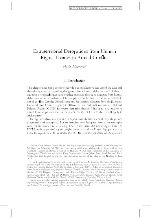 Extraterritorial derogations from human rights treaties in armed conflict Thumbnail