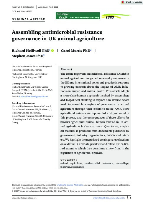 Assembling antimicrobial resistance governance in UK animal agriculture Thumbnail