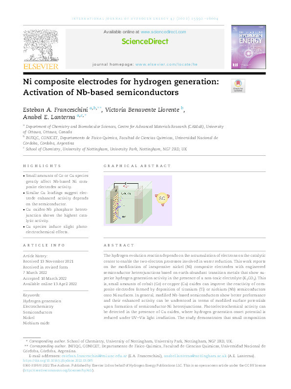 Ni composite electrodes for hydrogen generation: Activation of Nb-based semiconductors Thumbnail