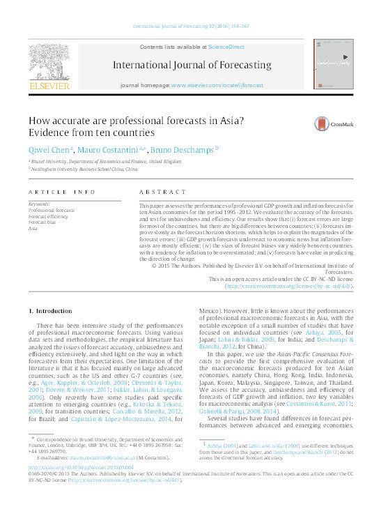 How accurate are professional forecasts in Asia? Evidence from ten countries Thumbnail