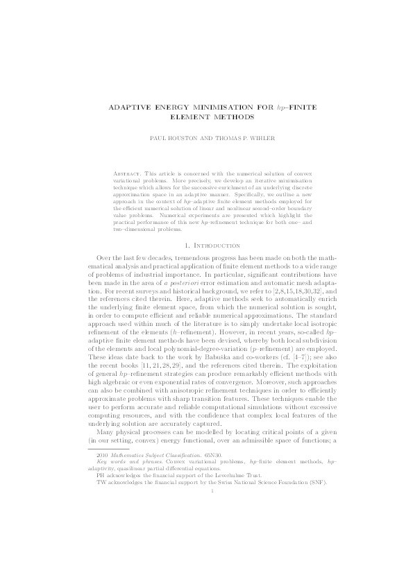 Adaptive energy minimisation for hp-finite element methods Thumbnail