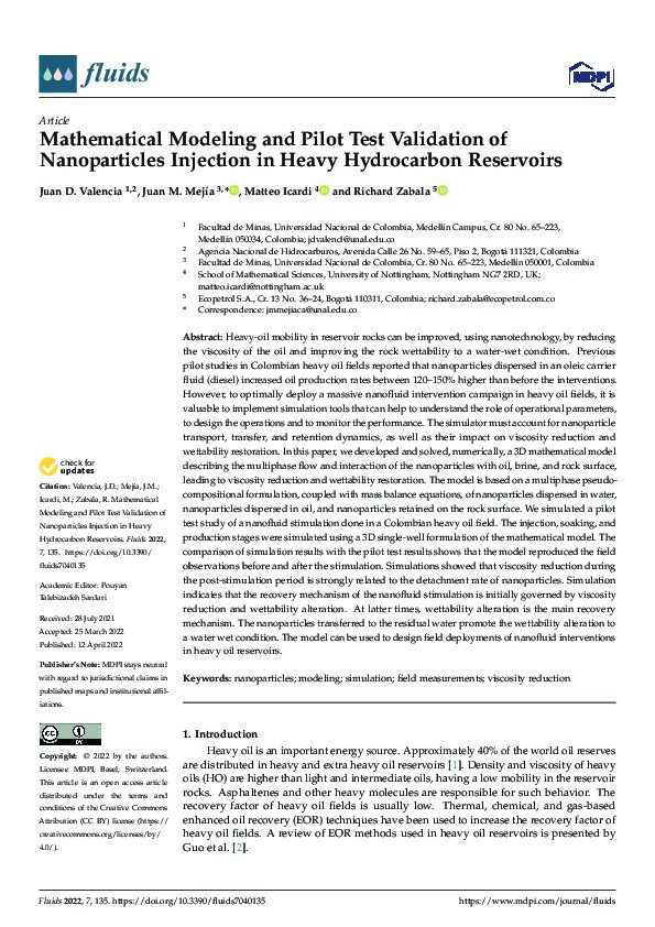 Mathematical Modeling and Pilot Test Validation of Nanoparticles Injection in Heavy Hydrocarbon Reservoirs Thumbnail