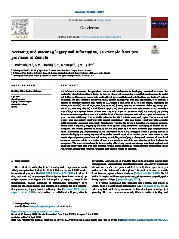 Accessing and assessing legacy soil information, an example from two provinces of Zambia Thumbnail