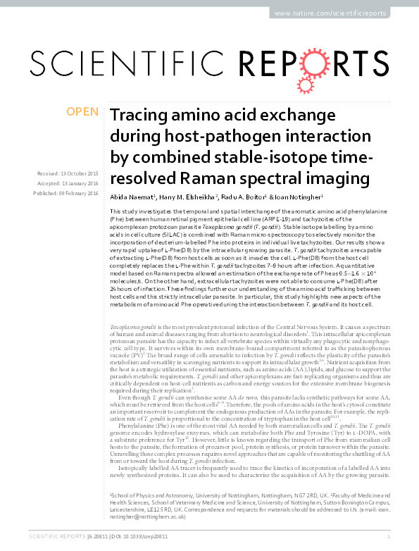 Tracing amino acid exchange during host-pathogen interaction by combined stable-isotope time-resolved Raman spectral imaging Thumbnail