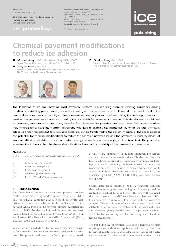 Chemical pavement modifications to reduce ice adhesion Thumbnail