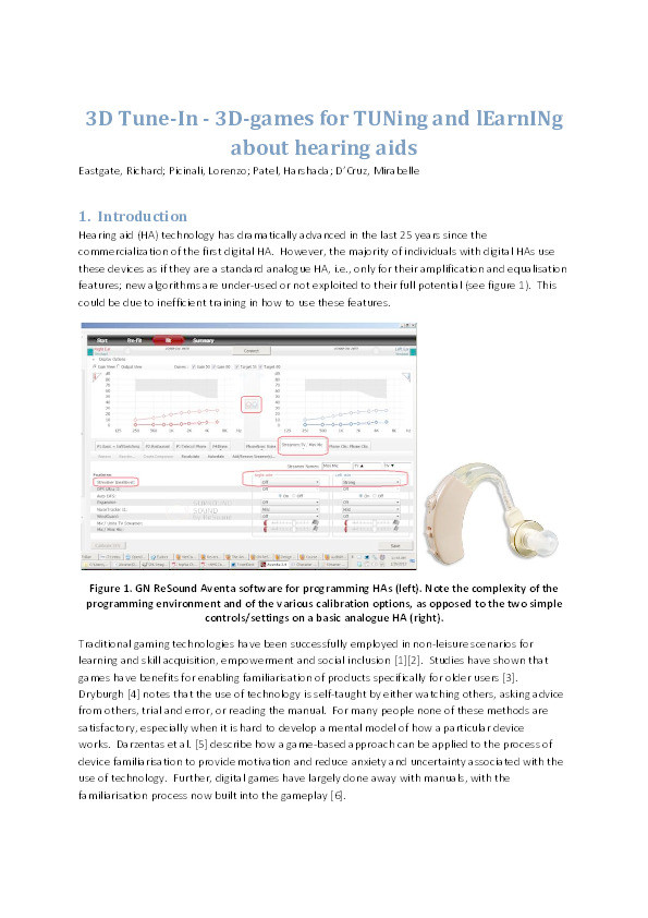 3D tune-in: 3D games for tuning and learning about hearing aids Thumbnail