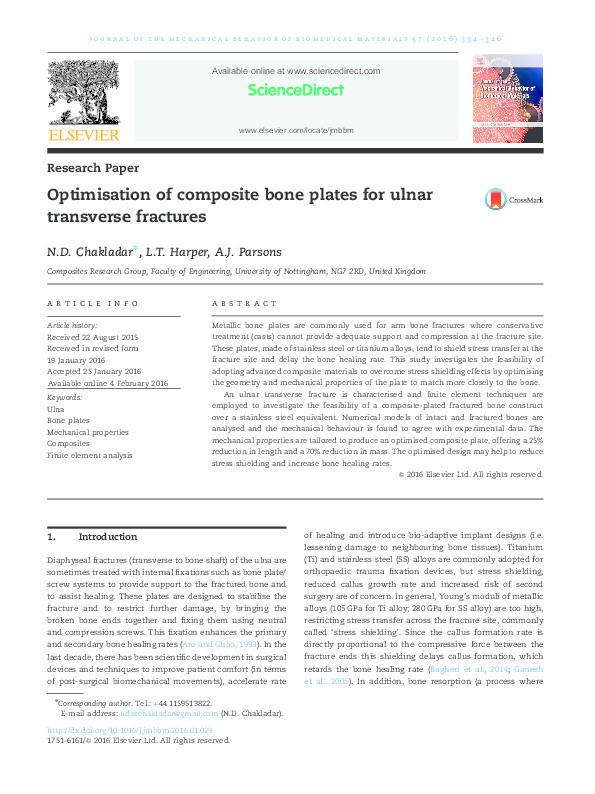 Optimisation of composite bone plates for ulnar transverse fractures Thumbnail