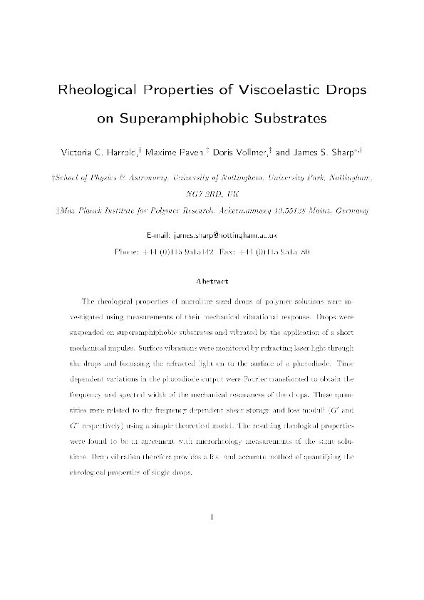 Rheological properties of viscoelastic drops on superamphiphobic substrates Thumbnail
