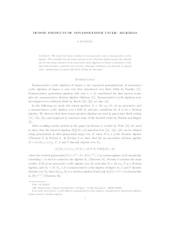 Tensor products of nonassociative cyclic algebras Thumbnail