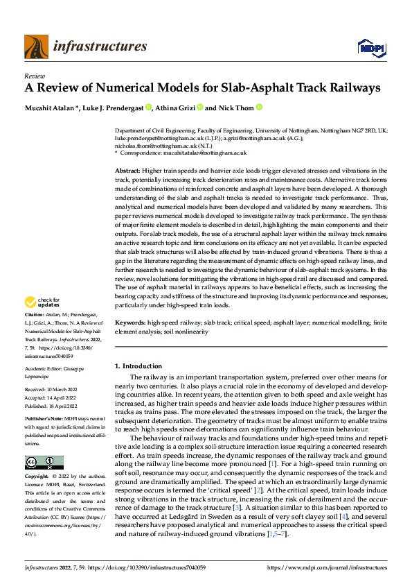A Review of Numerical Models for Slab-Asphalt Track Railways Thumbnail
