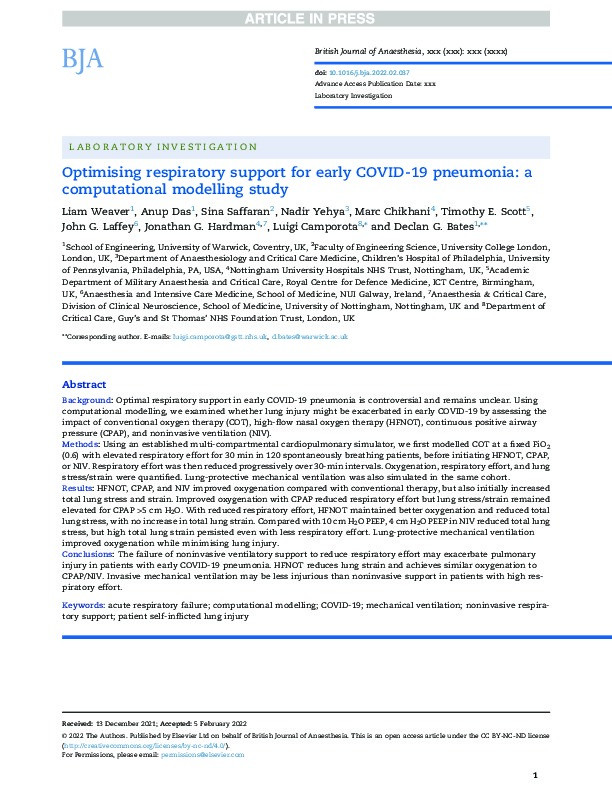 Optimising respiratory support for early COVID-19 pneumonia: a computational modelling study Thumbnail