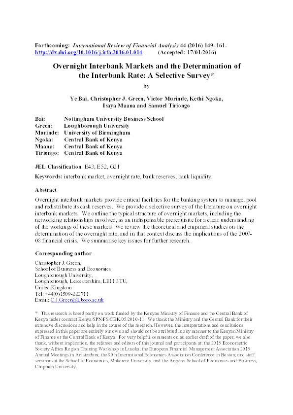 Overnight interbank markets and the determination of the interbank rate: a selective survey Thumbnail