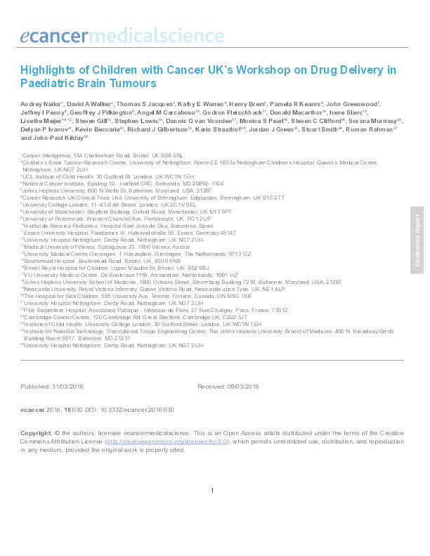 Highlights of children with Cancer UK’s workshop on drug delivery in paediatric brain tumours Thumbnail
