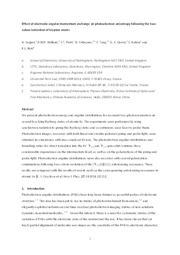 Effect of electronic angular momentum exchange on photoelectron anisotropy following the two-color ionization of krypton atoms Thumbnail