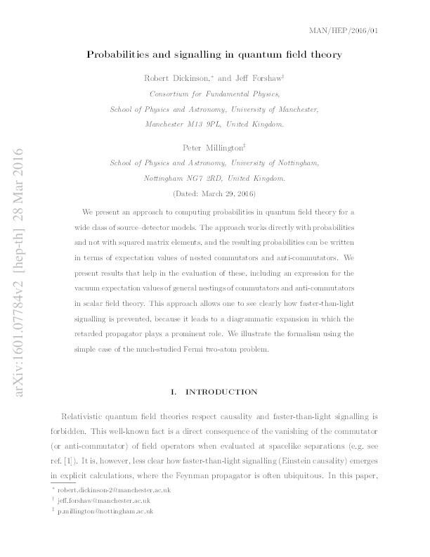 Probabilities and signalling in quantum field theory Thumbnail