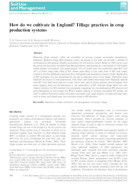 How do we cultivate in England? Tillage practices in crop production systems Thumbnail