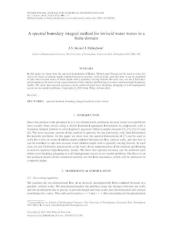 A spectral boundary integral method for inviscid water waves in a finite domain Thumbnail