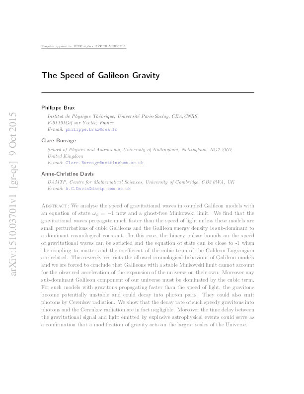 The speed of Galileon gravity Thumbnail