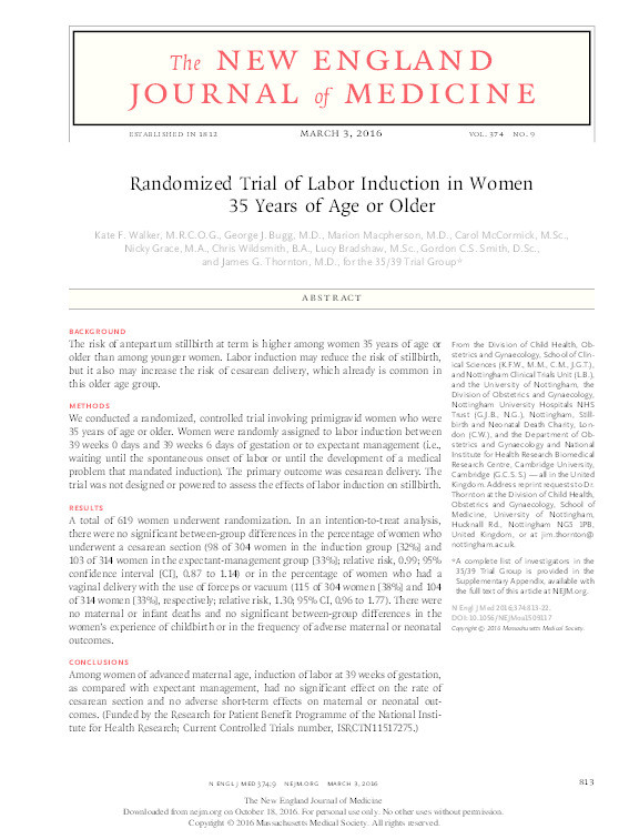 Randomized trial of labor induction in women 35 years of age or older Thumbnail