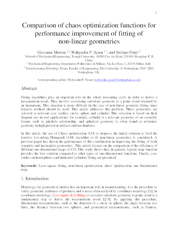 Comparison of chaos optimization functions for performance improvement of fitting of non-linear geometries Thumbnail