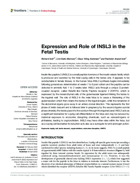 Expression and Role of INSL3 in the Fetal Testis Thumbnail