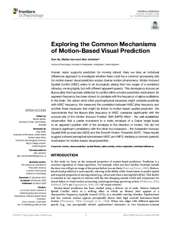 Exploring the Common Mechanisms of Motion-Based Visual Prediction Thumbnail