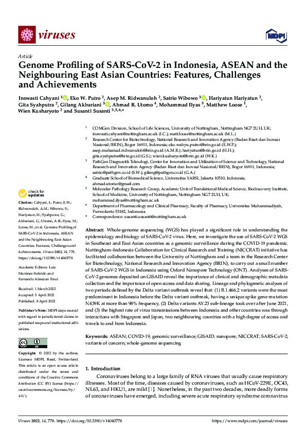 Genome Profiling of SARS-CoV-2 in Indonesia, ASEAN and the Neighbouring East Asian Countries: Features, Challenges and Achievements Thumbnail