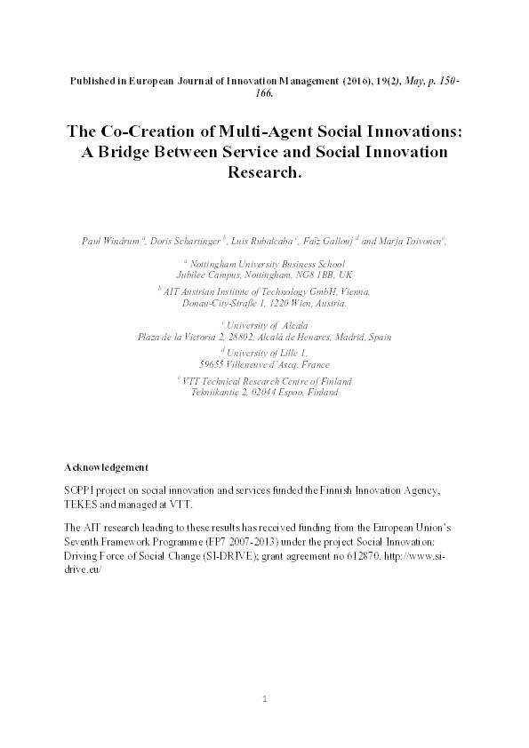 The co-creation of multi-agent social innovations: a bridge between service and social innovation research Thumbnail