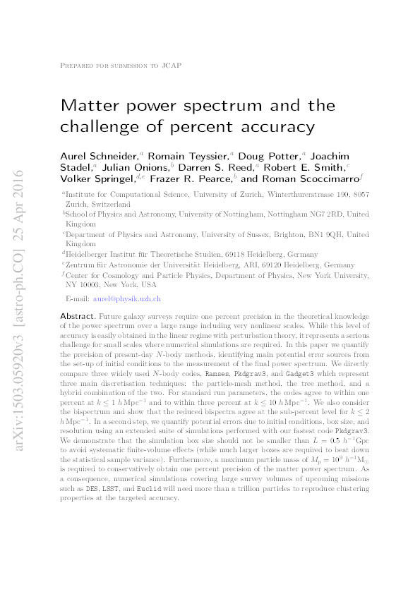Matter power spectrum and the challenge of percent accuracy Thumbnail