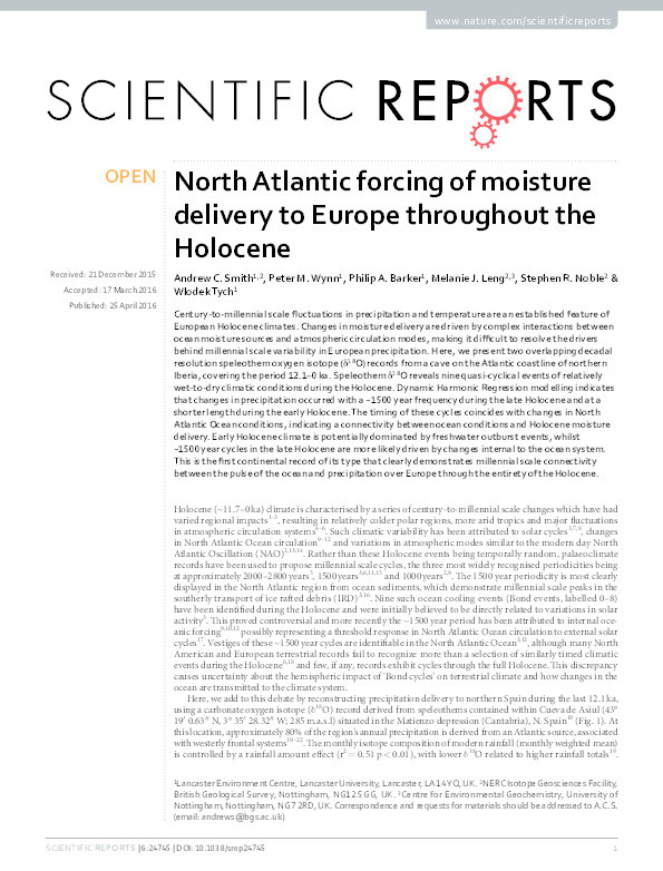 North Atlantic forcing of moisture delivery to Europe throughout the Holocene Thumbnail