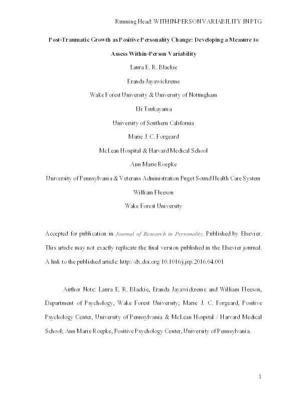 Post-traumatic growth as positive personality change: developing a measure to assess within-person variability Thumbnail