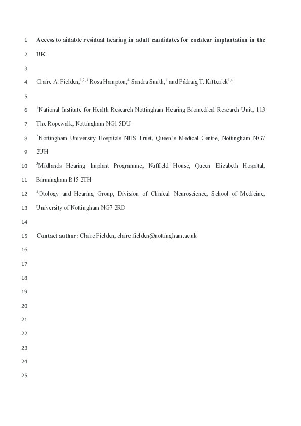 Access to aidable residual hearing in adult candidates for cochlear implantation in the UK Thumbnail