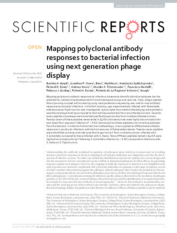 Mapping polyclonal antibody responses to bacterial infection using next generation phage display Thumbnail