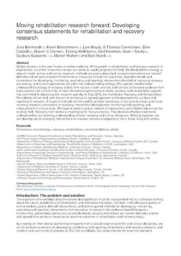 Moving rehabilitation research forward: developing consensus statements for rehabilitation and recovery research Thumbnail