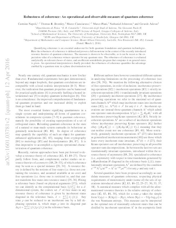 Robustness of Coherence: An Operational and Observable Measure of Quantum Coherence Thumbnail