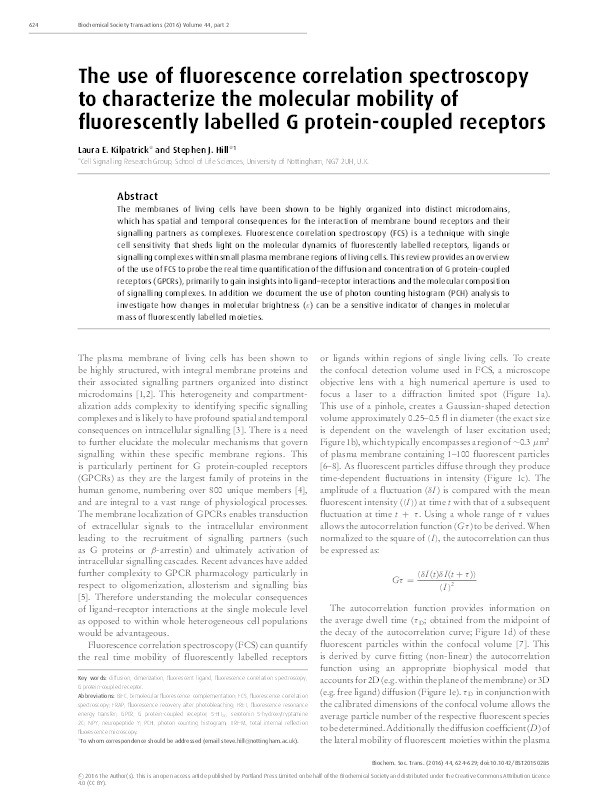 The use of fluorescence correlation spectroscopy to characterize the molecular mobility of fluorescently labelled G protein-coupled receptors Thumbnail