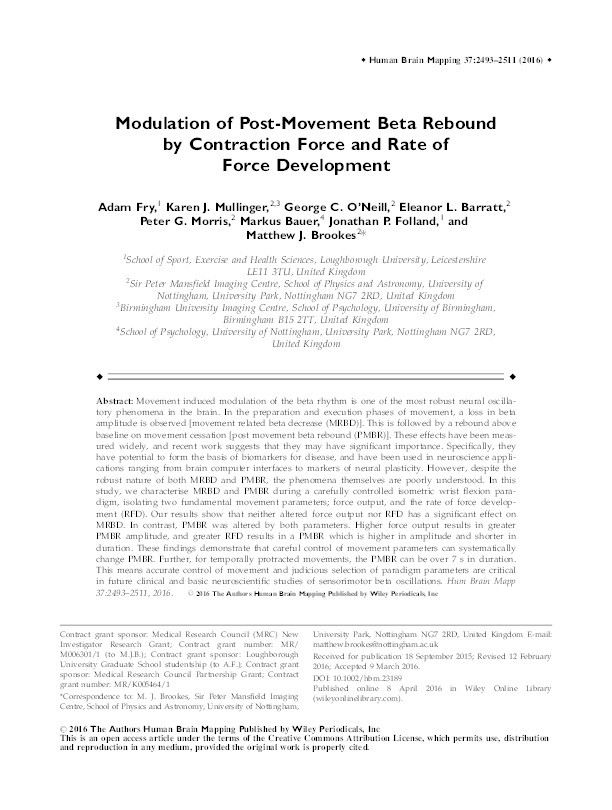 Modulation of post-movement beta rebound by contraction force and rate of force development Thumbnail