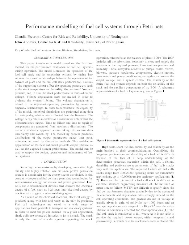 Performance modelling of fuel cell systems through Petri nets Thumbnail