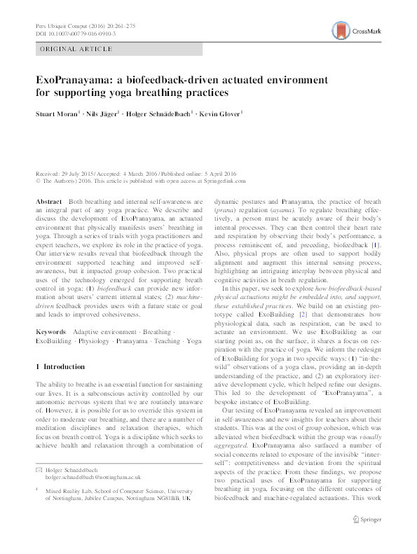 ExoPranayama: a biofeedback-driven actuated environment for supporting yoga breathing practices Thumbnail