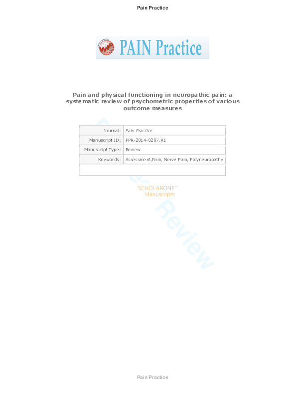 Pain and physical functioning in neuropathic pain: a systematic review of psychometric properties of various outcome measures Thumbnail