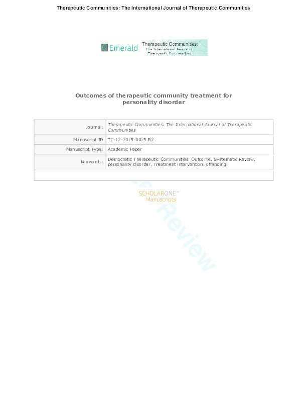 Outcomes of therapeutic community treatment for personality disorder Thumbnail