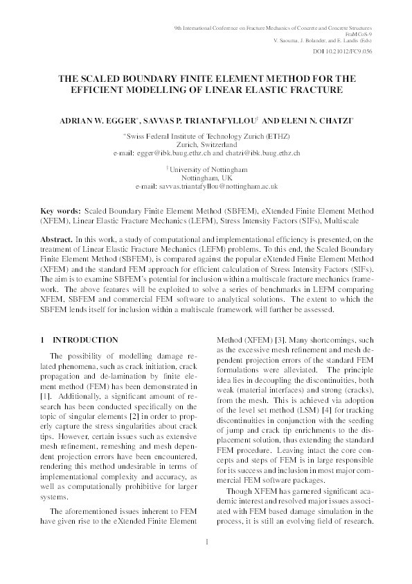 The scaled boundary finite element method for the efficient modeling of linear elastic fracture Thumbnail