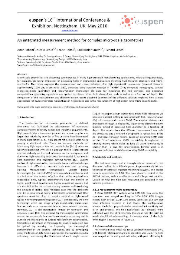 An integrated measurement method for complex micro-scale geometries Thumbnail