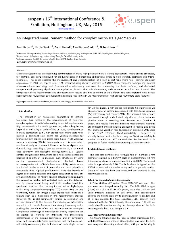 An integrated measurement method for complex micro-scale geometries Thumbnail