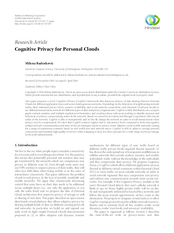 Cognitive privacy for personal clouds Thumbnail