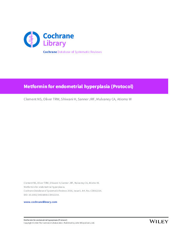 Metformin for endometrial hyperplasia (protocol) Thumbnail