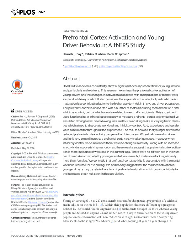 Prefrontal cortex activation and young driver behaviour: a fNIRS study Thumbnail