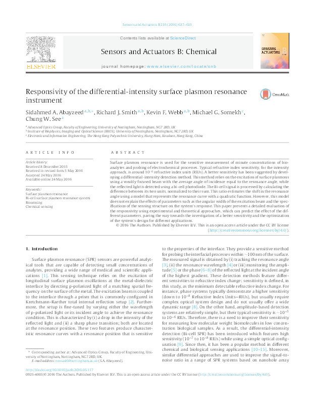 Responsivity of the differential-intensity surface plasmon resonance instrument Thumbnail