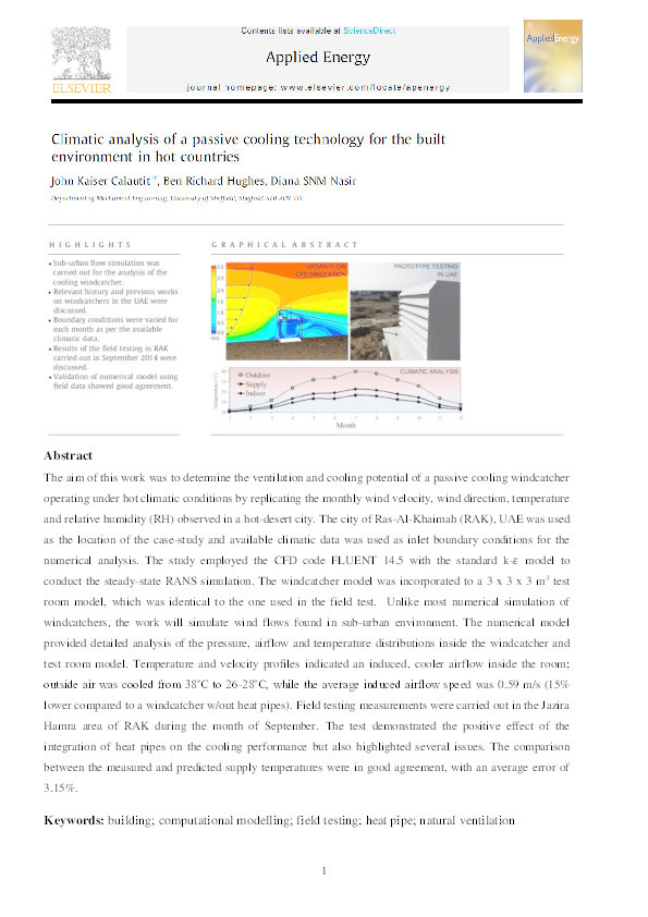 Climatic analysis of a passive cooling technology for the built environment in hot countries Thumbnail