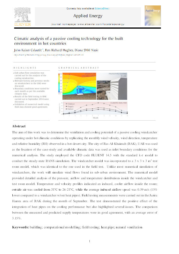 Climatic analysis of a passive cooling technology for the built environment in hot countries Thumbnail